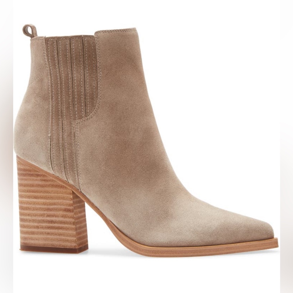 Marc Fisher LTD Suede Pointed Toe Bootie, 3 1/4” block heel, Size 7